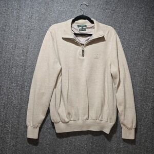 Fairway & Greene Signature Men L Italian Merino Wool 1/4 Zip Sweater Tan Heather